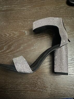 Gianni Bini Crystal-Embellished Black Block Heel Sandal